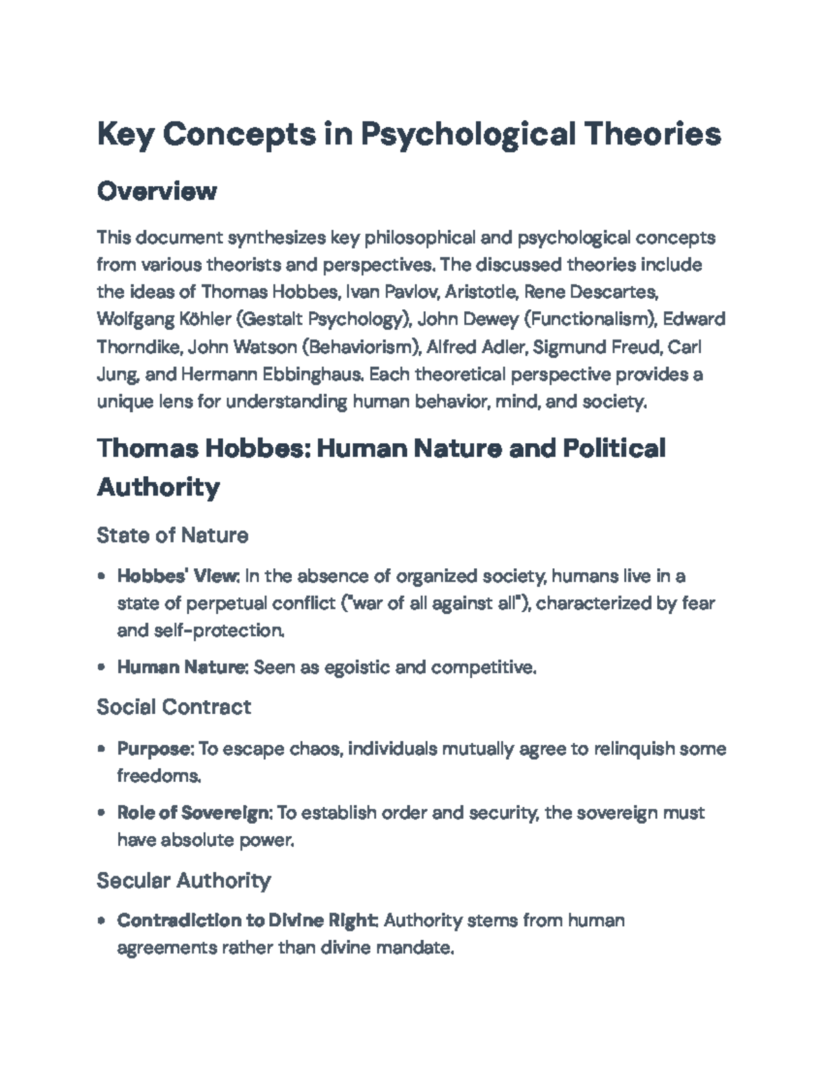 Key Psychological Theories: Insights from Major Thinkers (PSY101) - Studocu