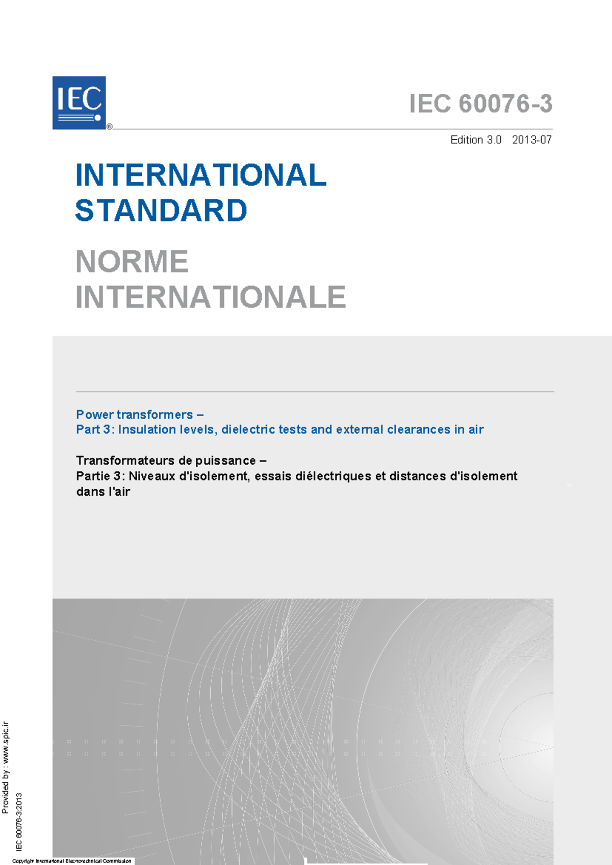 IEC 60076-3:2013 Insulation Levels & Dielectric Tests for Power Transformers - Document Preview