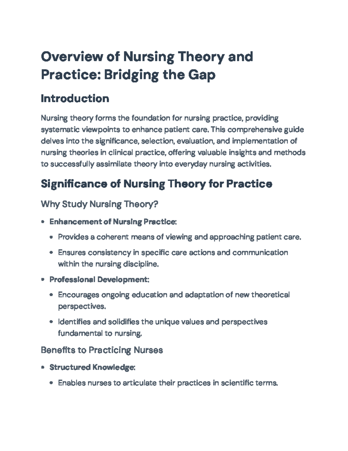 Nursing Theory and Practice: Bridging the Gap in Care (NURS 101 ...