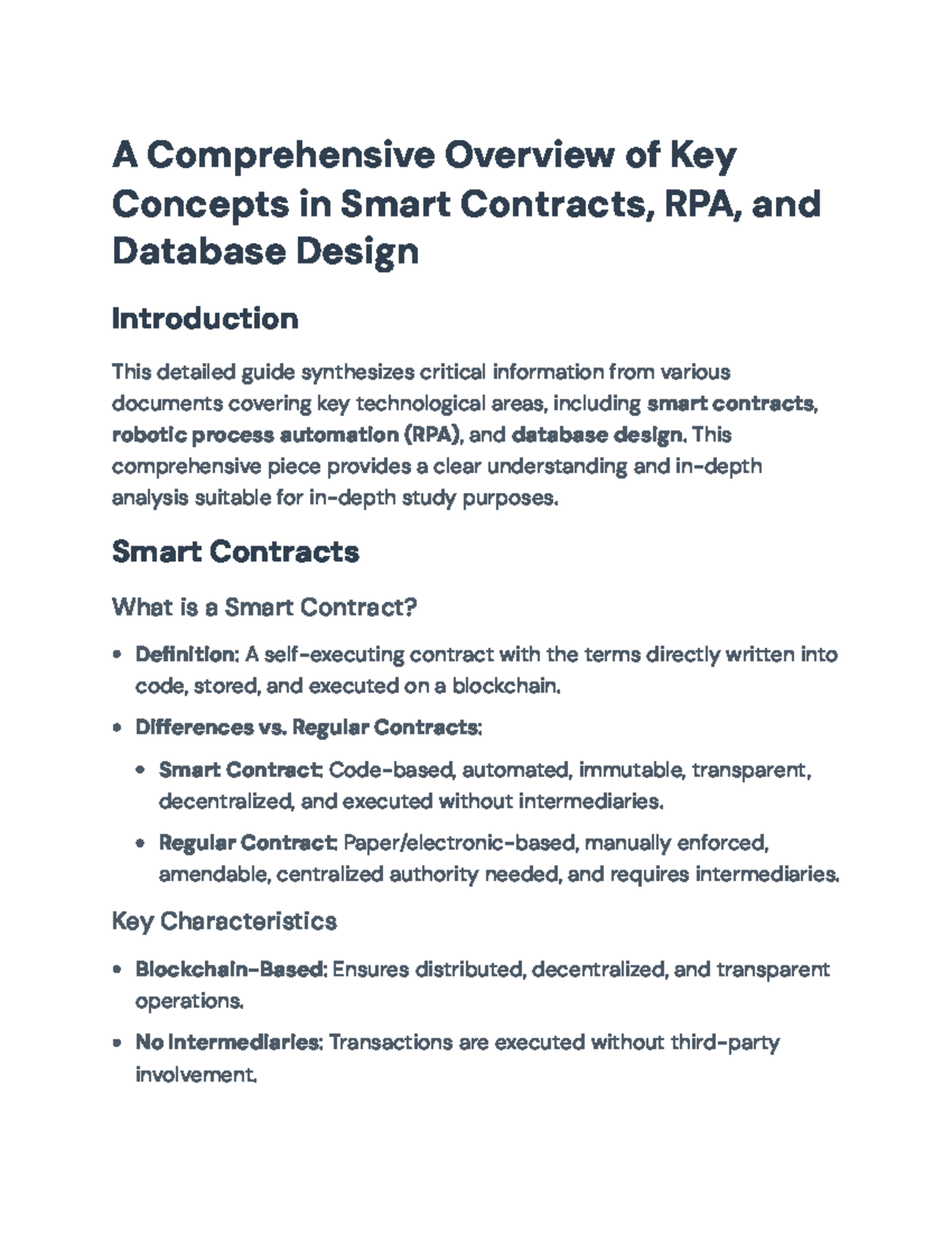 Comprehensive Guide on Smart Contracts, RPA, and Database Design (CS101 ...