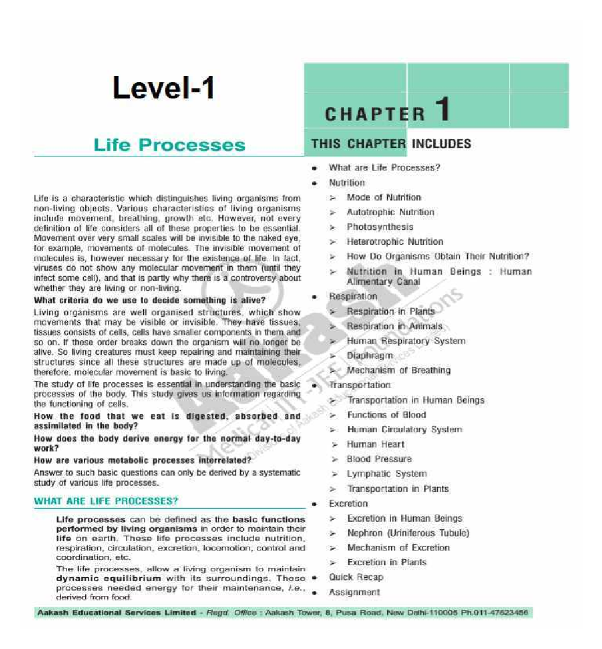 Life Processes in Biology: Chapter 1 Overview for Class X - Studocu