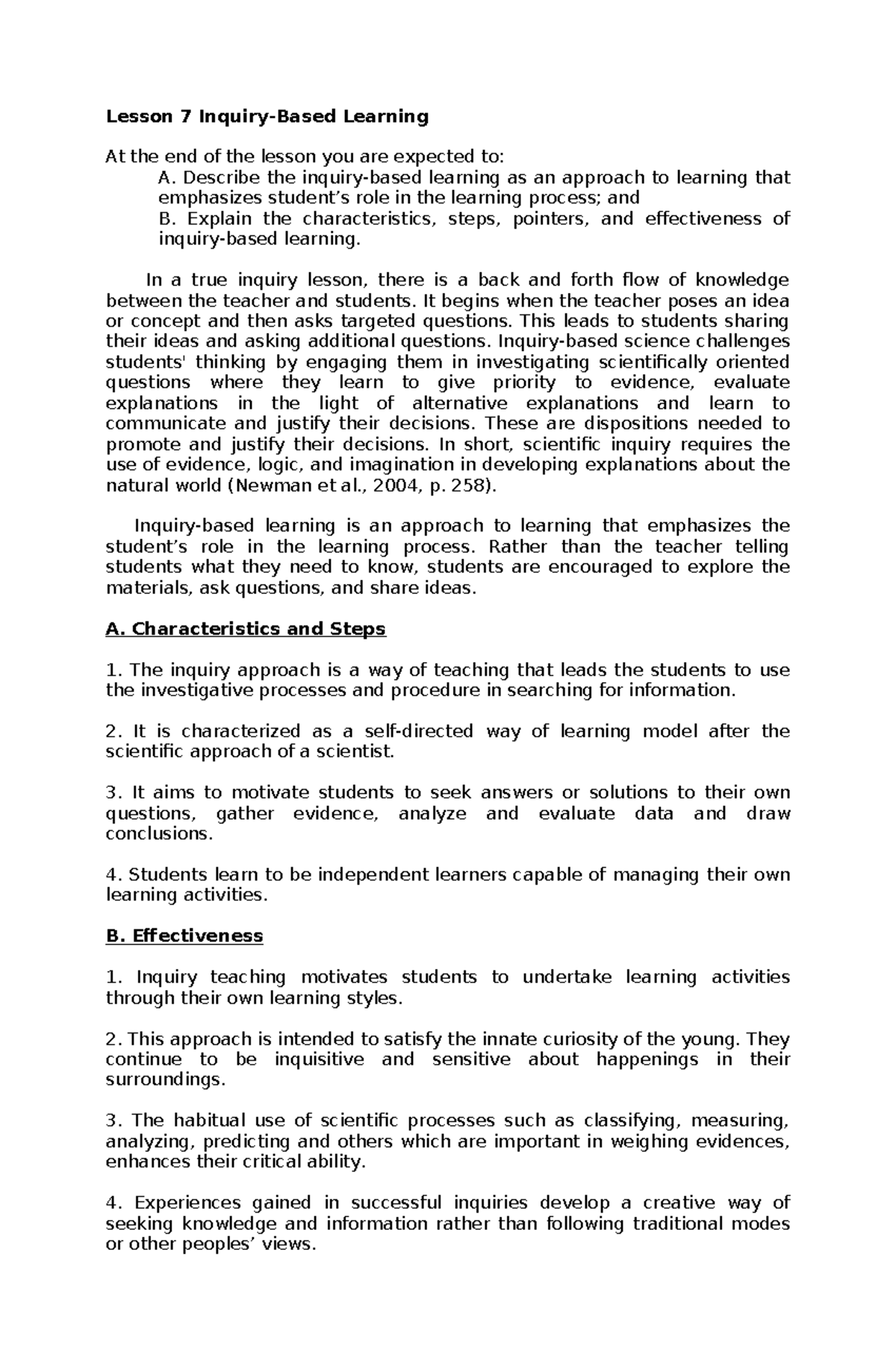 Lesson 7: Inquiry-Based Learning and Demonstration Method (EDU 101 ...