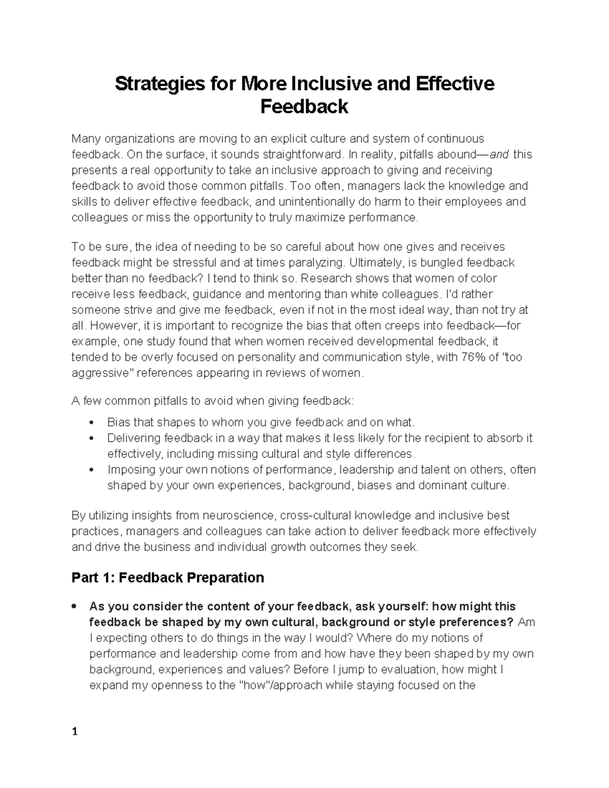 Inclusive Feedback Strategies: Enhancing Effectiveness and Equity - Studocu