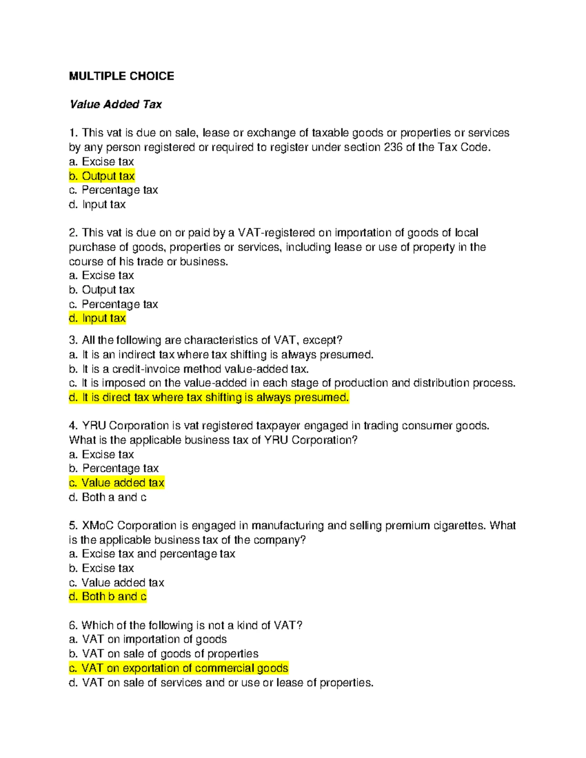 VAT Quizzer: Questions on Value Added Tax Concepts and Applications ...