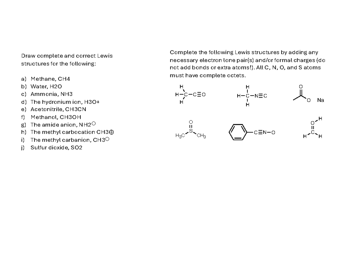 9-17-25 - Practice Problems for Exam 2: Lewis Structures & Reactions ...