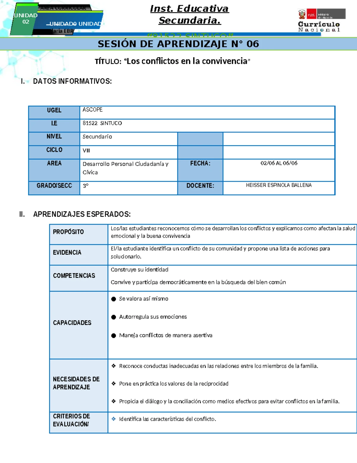 Instrumento de Evaluación 03 - DPCC Secundaria EBR: Unidad 03 - Studocu