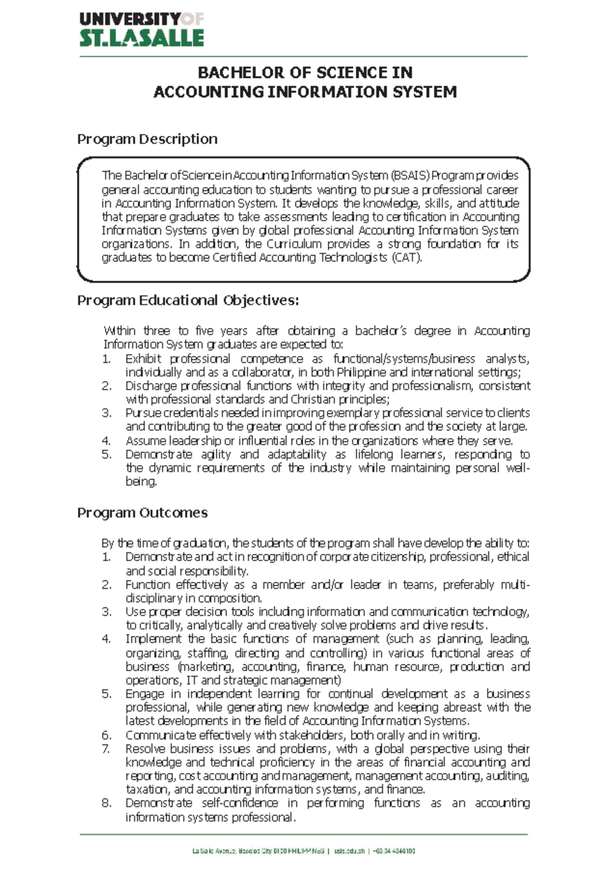 BSAIS Program Overview: Goals, Curriculum, and Admission Criteria - Studocu