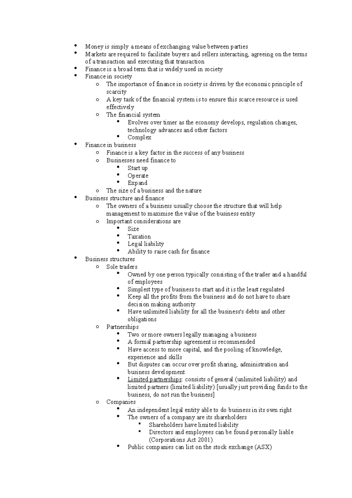 Week one lecture notes: Understanding finance and business structures ...