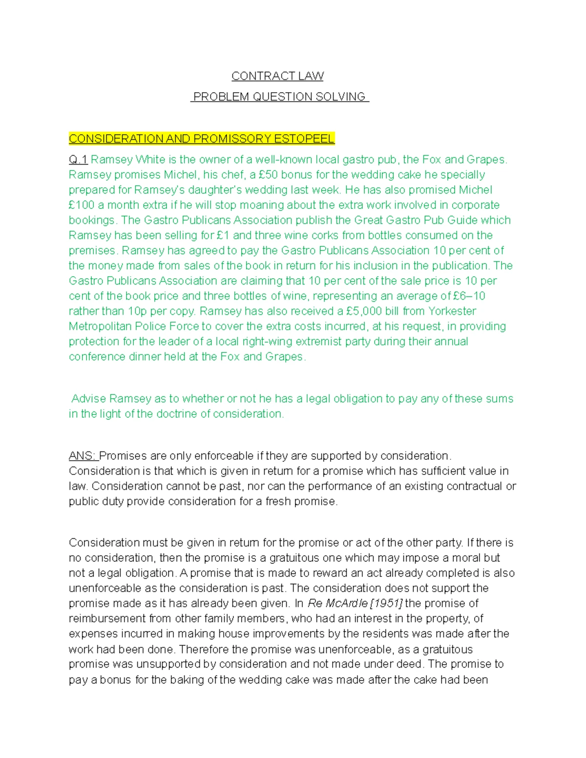 Contract Law: Understanding Consideration and Promissory Estoppel - Studocu