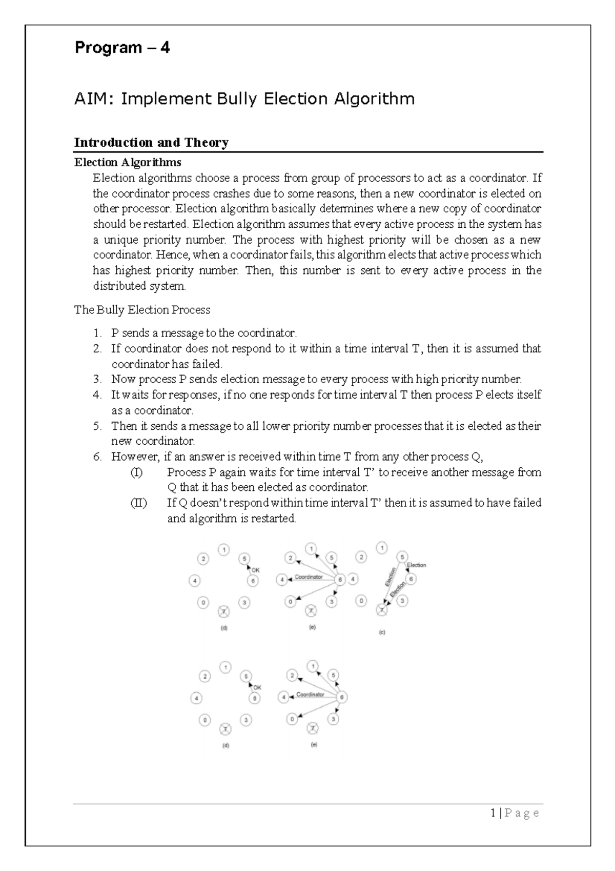 Lab 4 Bully Election algorithm in distributed systems. - AIM: Implement ...