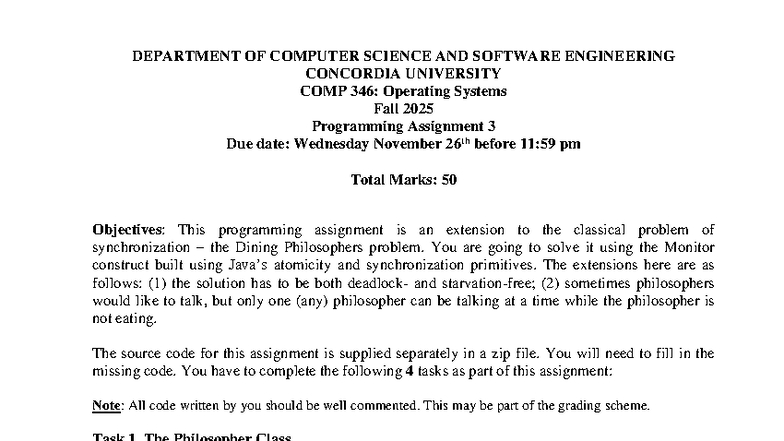 COMP 346 F25 PA3 - Dining Philosophers Programming Assignment - Studocu