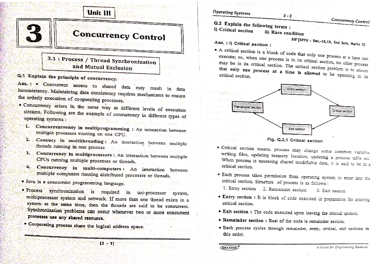 OS Decode - Unit Operating Systems Concurrency Control Q Explain the ...