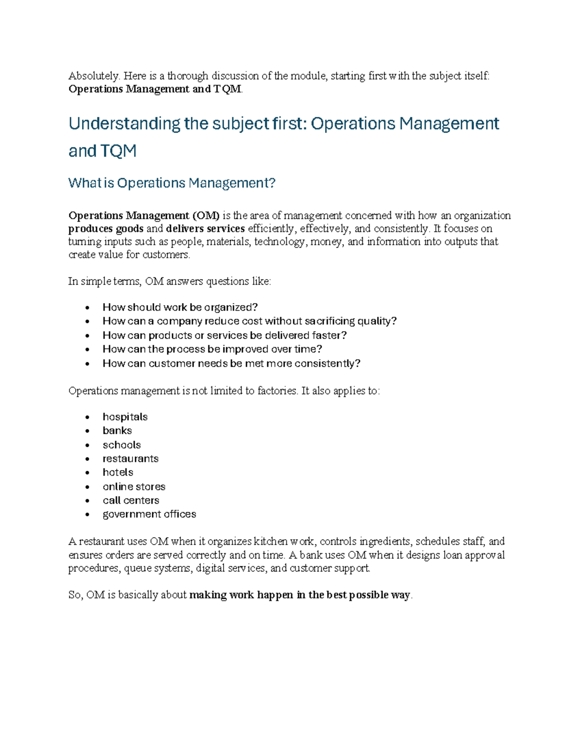 Operations Management and TQM Overview: Key Concepts and Applications ...