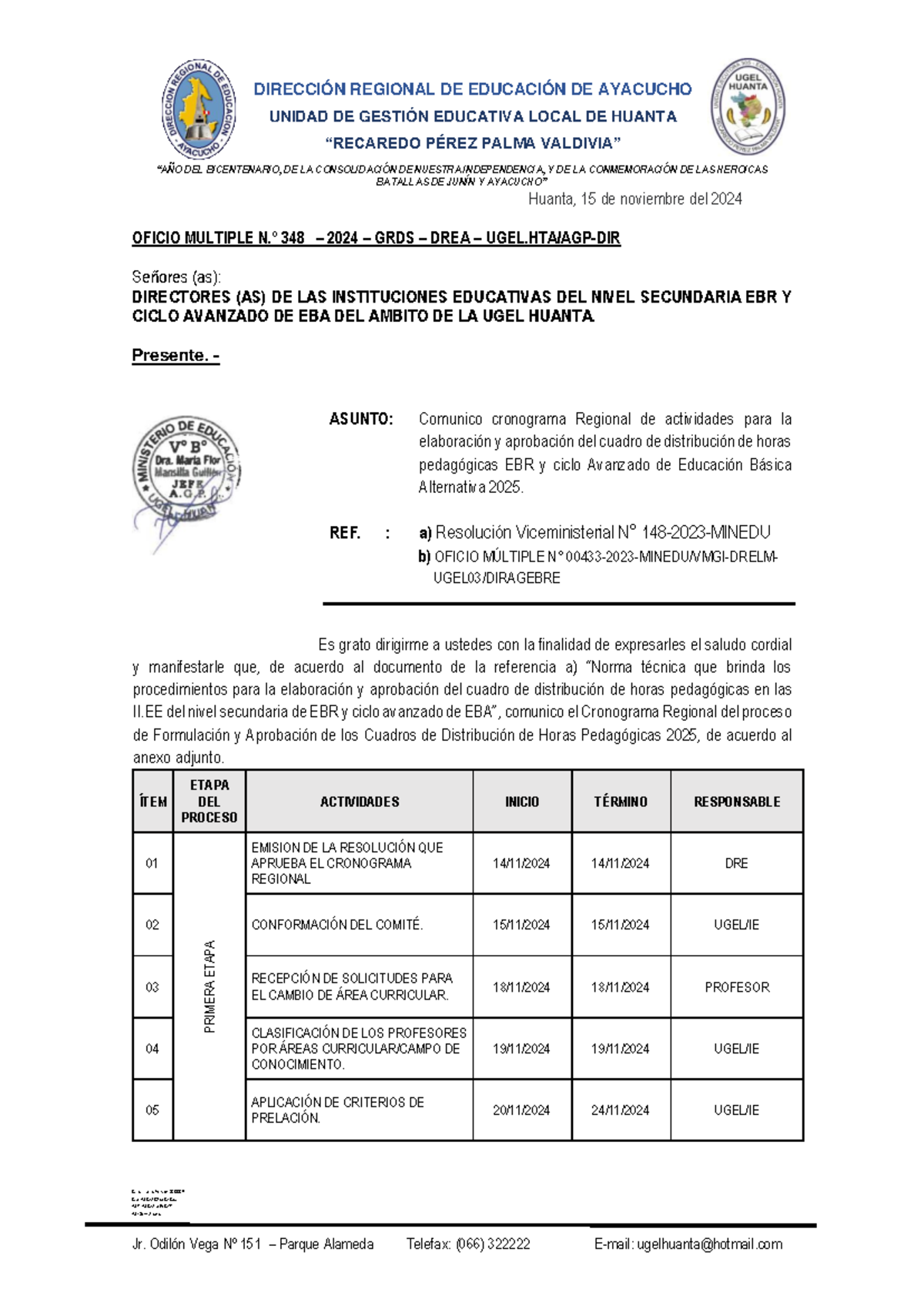 Comunico cronograma Regional de actividades para la elaboracion y ...