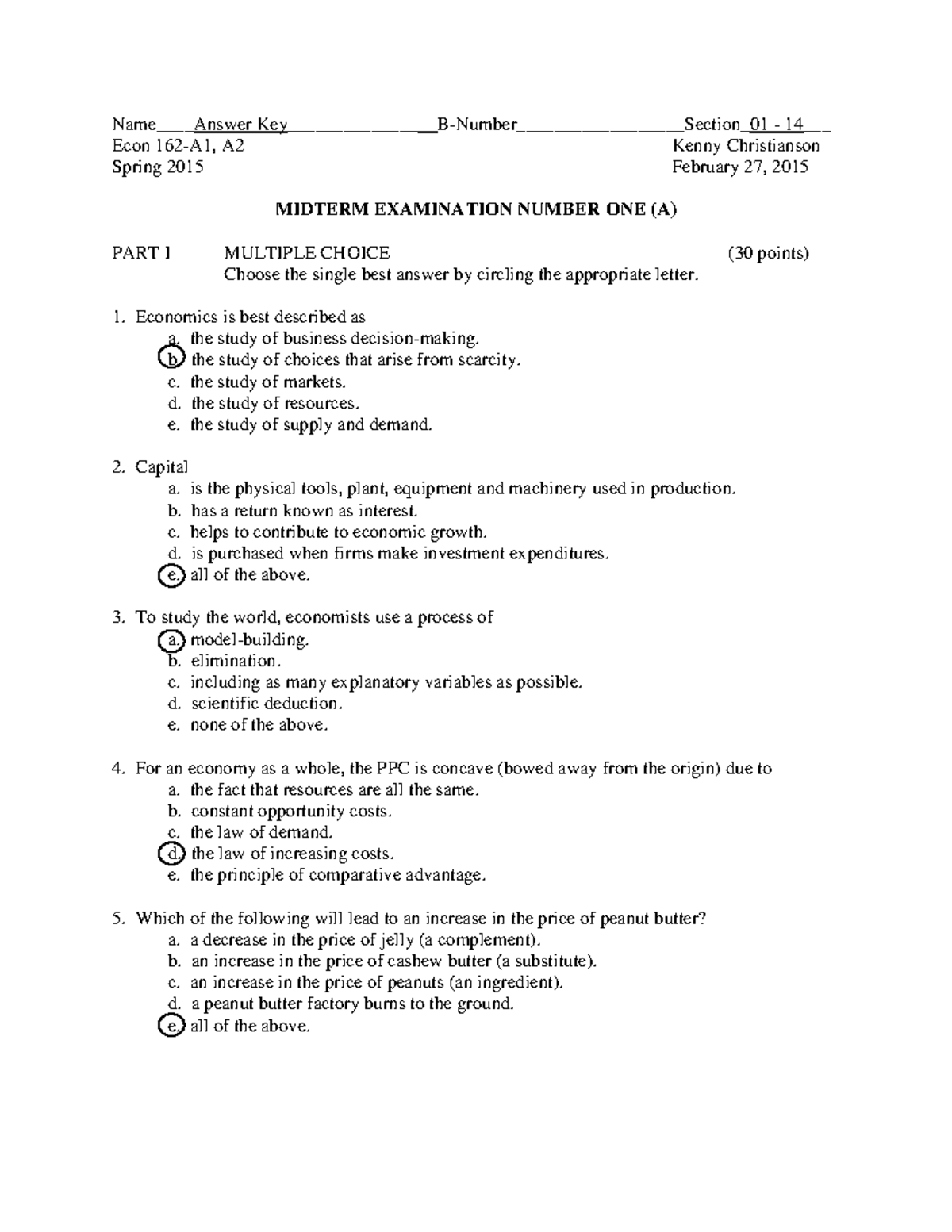Econ A2 Spring 2015 Midterm Exam 1 Answers and Solutions - Studocu