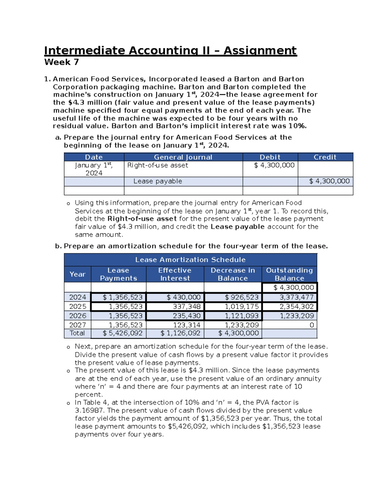 Intermediate Accounting II - Week 5 Assignment Analysis and Solutions ...
