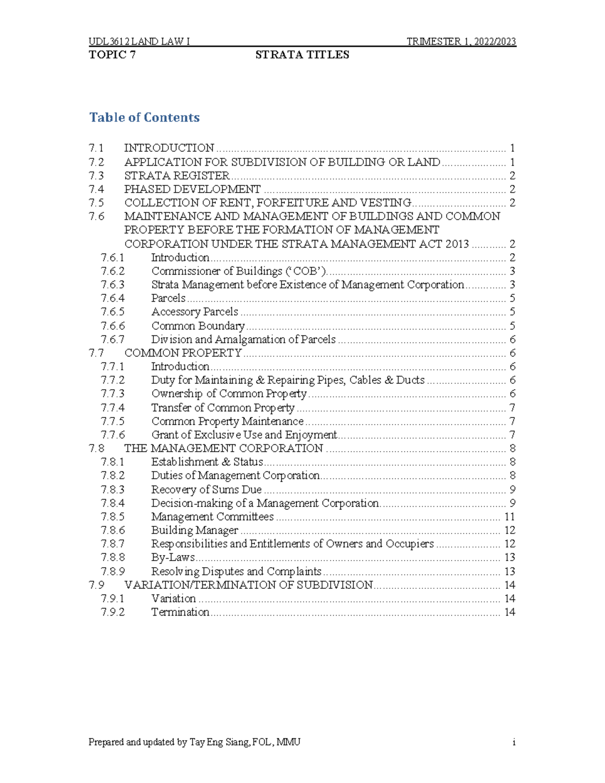 TRI 2210 UDL3612 Final Exam Study Notes on Strata Titles Management ...