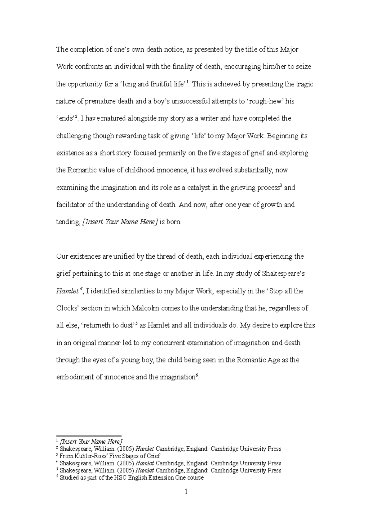 HSC English Extension 2 Reflection Statement - Major Work Notes - Studocu