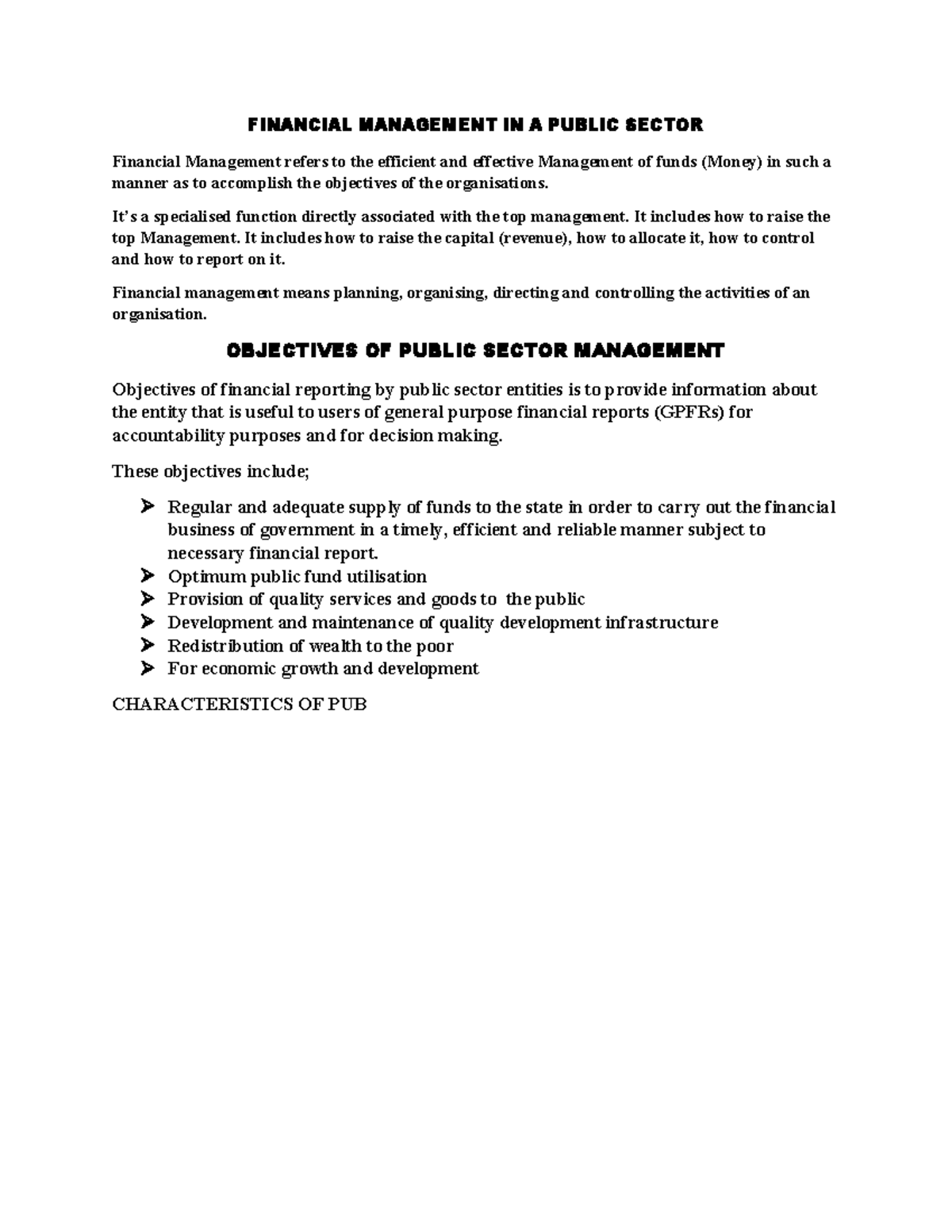 FIN 101: Financial Management in the Public Sector Overview - Studocu