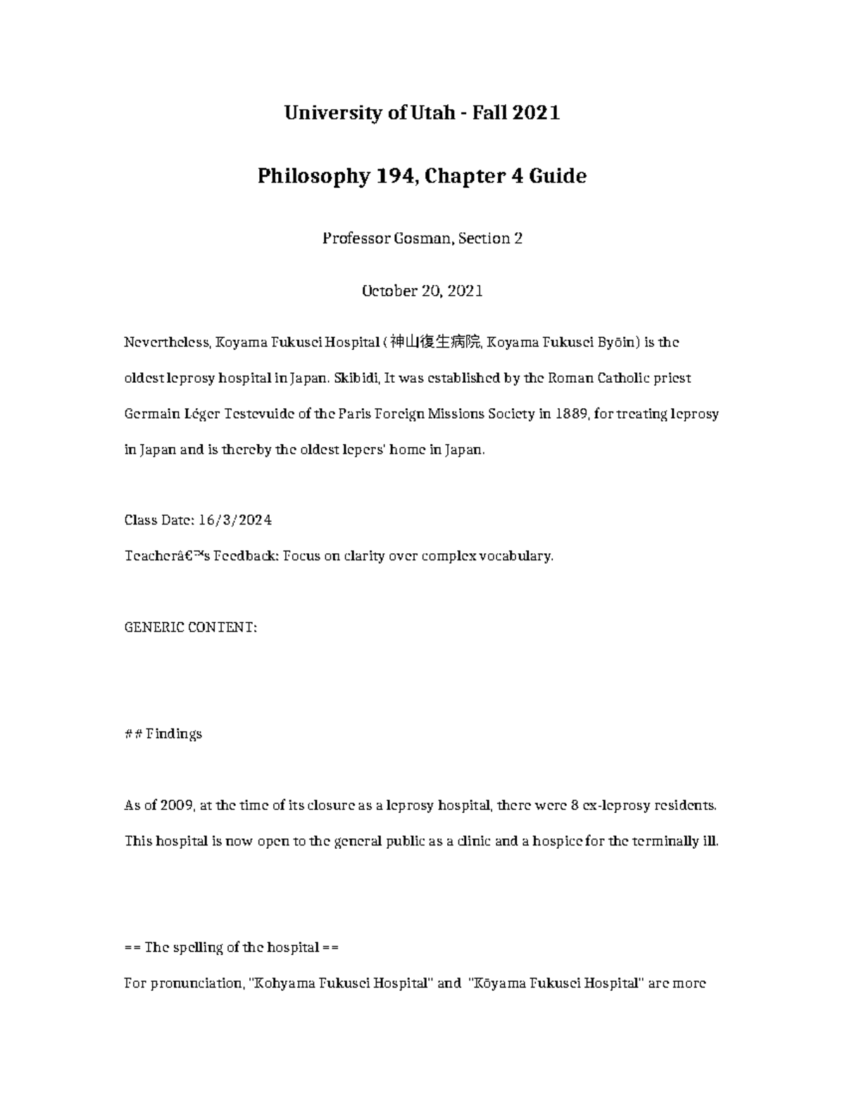 Philosophy 194 Chapter 4 Guide - University of Utah - Fall 2021 ...