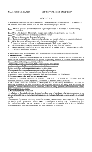 Answer Sheet - N/A - Student Number: G MA Program: MA Reading ...