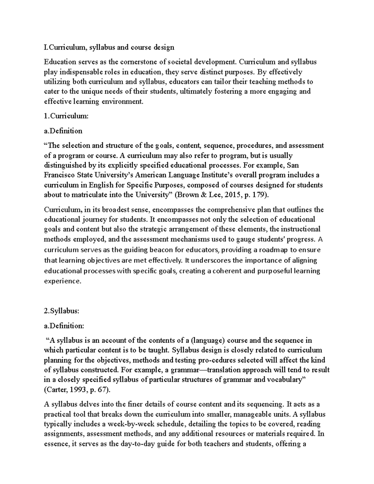 Curriculum, Syllabus, and Course Design Overview for Educators - Studocu