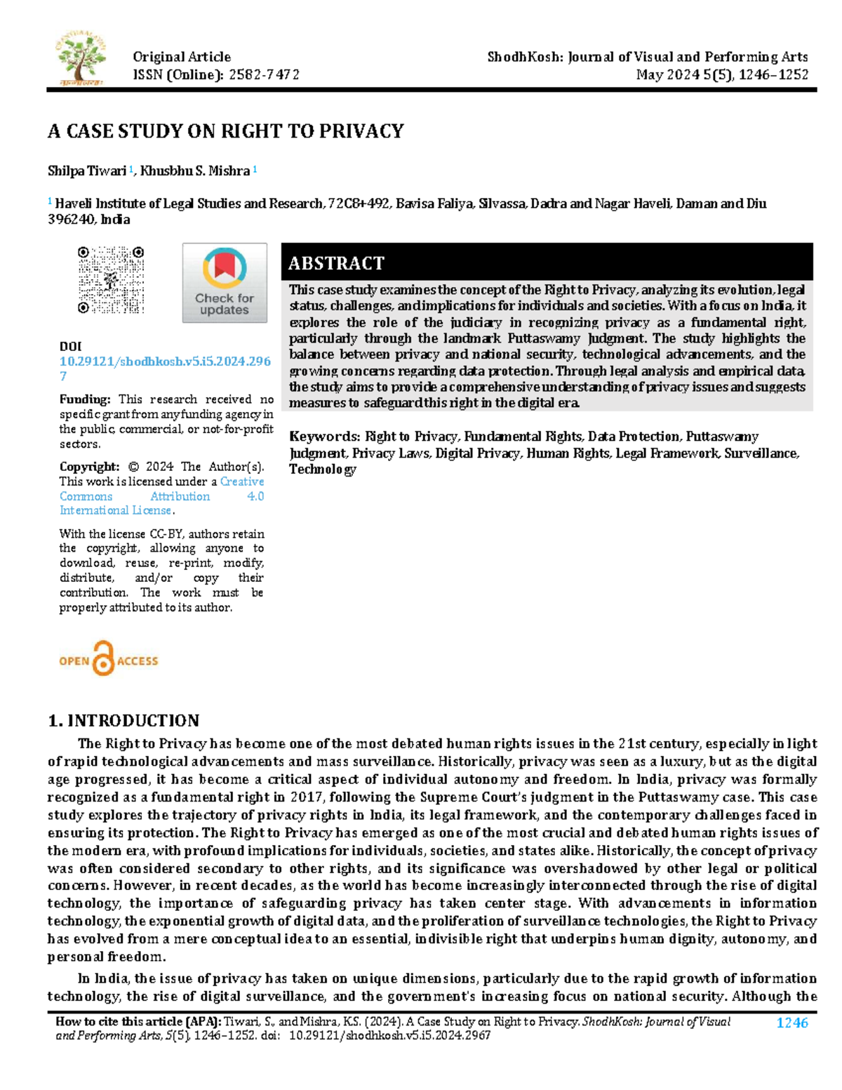 A Case Study on Right to Privacy: Legal Perspectives and Challenges ...