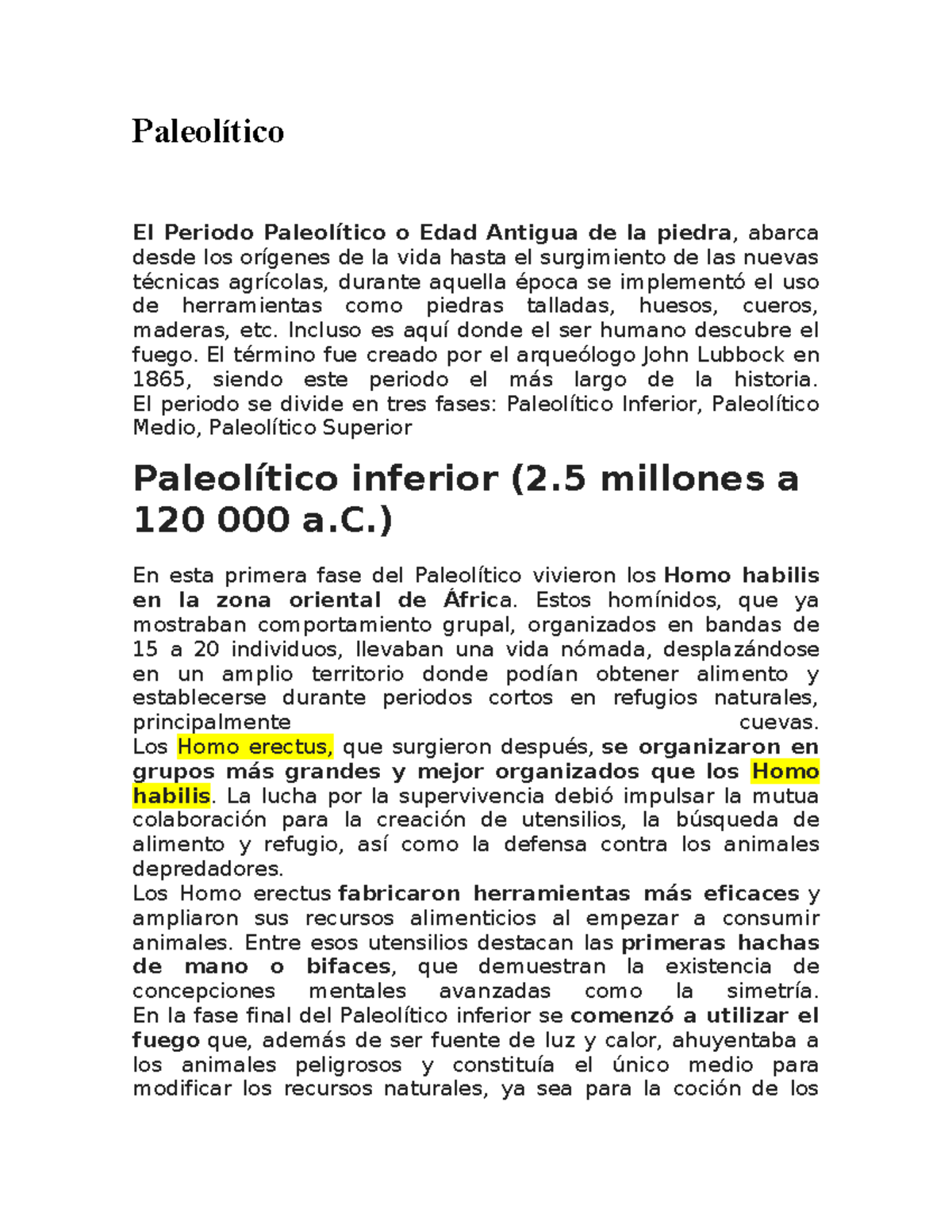 Paleolítico - Apuntes sobre la Edad de Piedra y sus Fases - Studocu