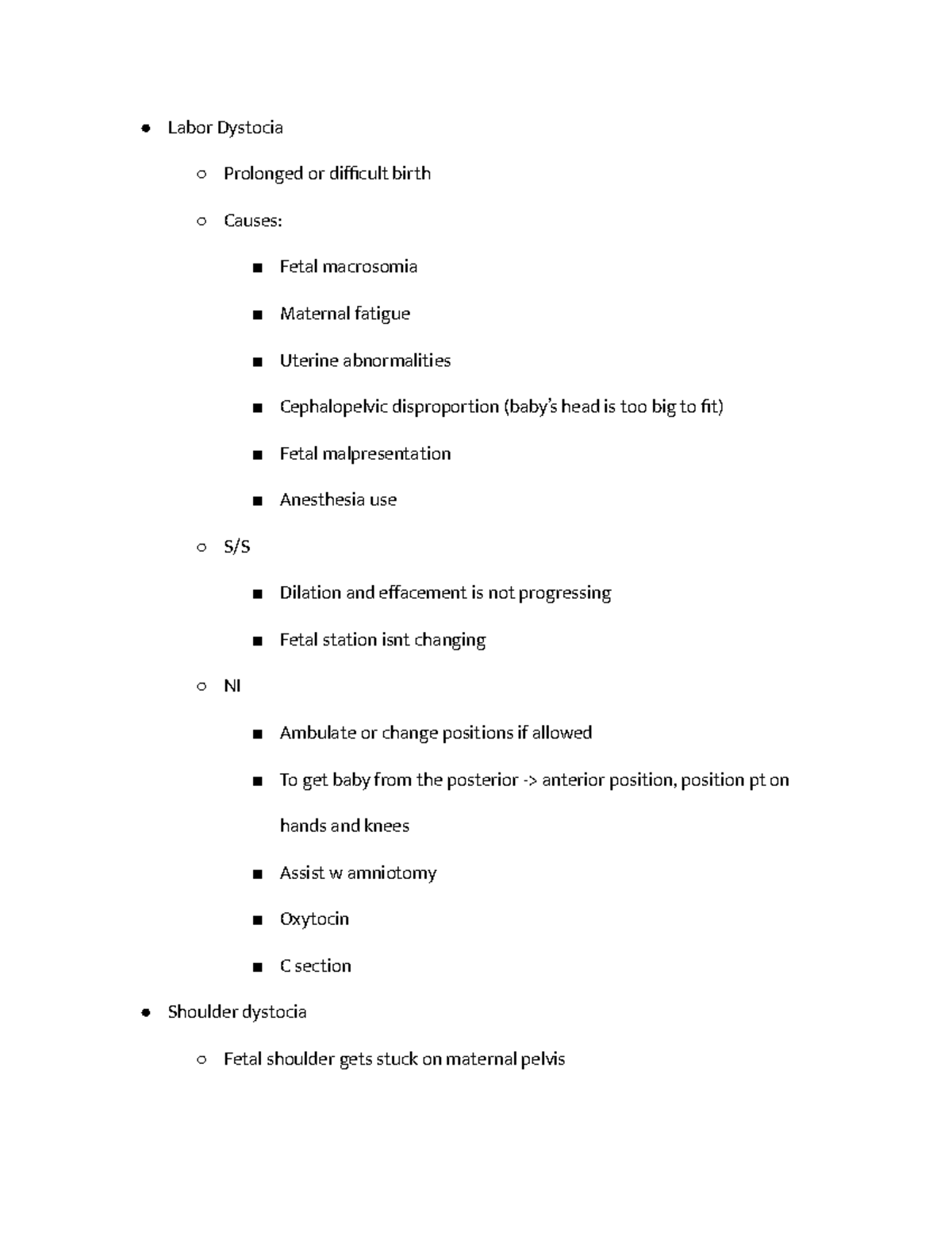 L&D Intrapartum - Labor Dystocia Prolonged or difficult birth Causes ...