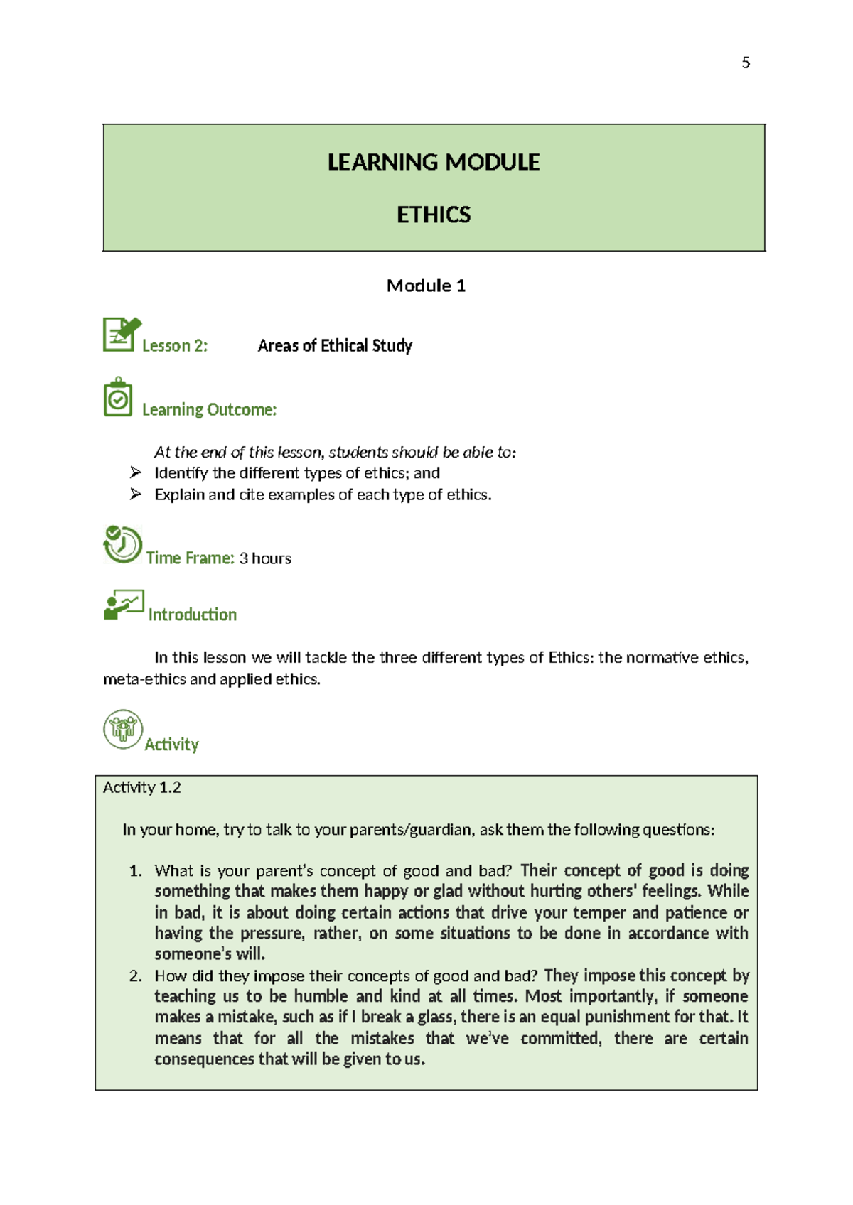 ETHICS 101: Module 1 Lesson 2 - Exploring Types of Ethics - Studocu