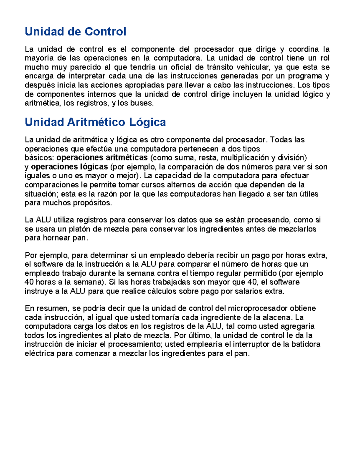 Unidad de Control y ALU: Funciones en el Procesador (Doc 3A y 3B) - Studocu