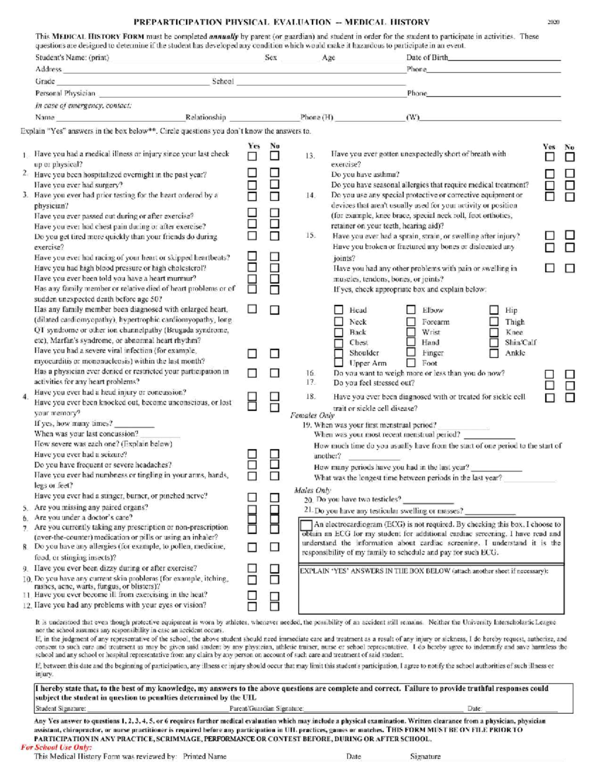 Preparticipation Physical Evaluation Medical History Form 2020 - Studocu