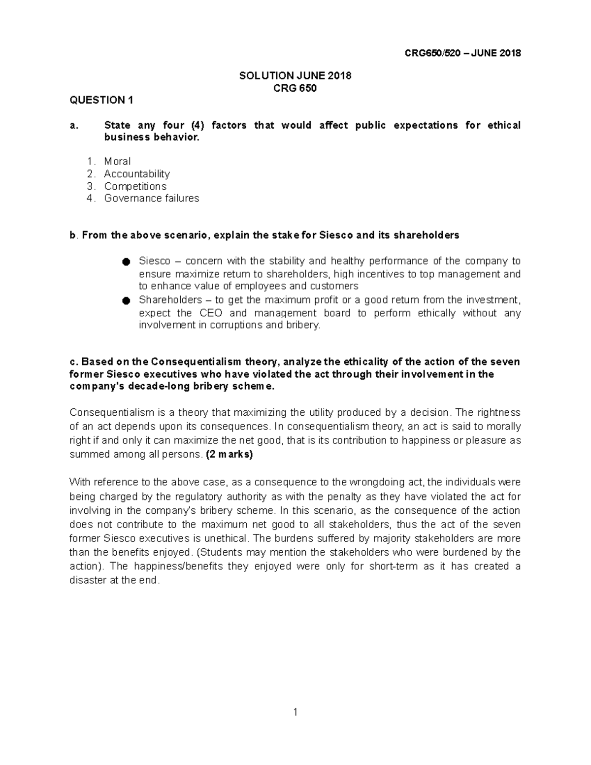 CRG650 Jun16 Ethical Business Behavior Case Study Solutions - Studocu