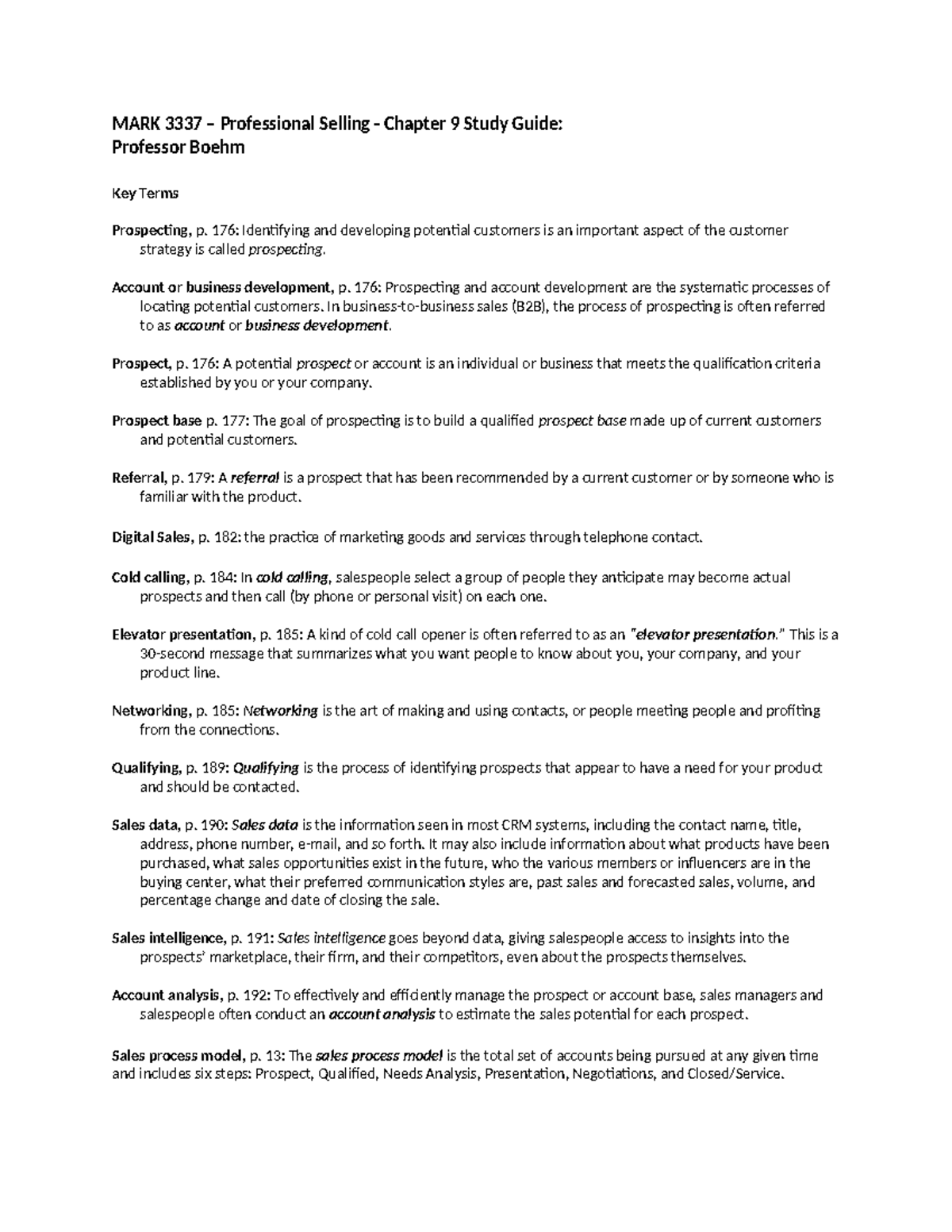 MARK Professional Selling Chapter 9 Study Guide: Key Terms & Concepts ...