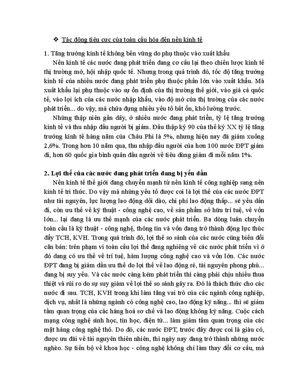 Tác động tiêu cực của toàn cầu hóa đến nền kinh tế - Tác động tiêu cực của toàn cầu hóa đến nền - Studocu