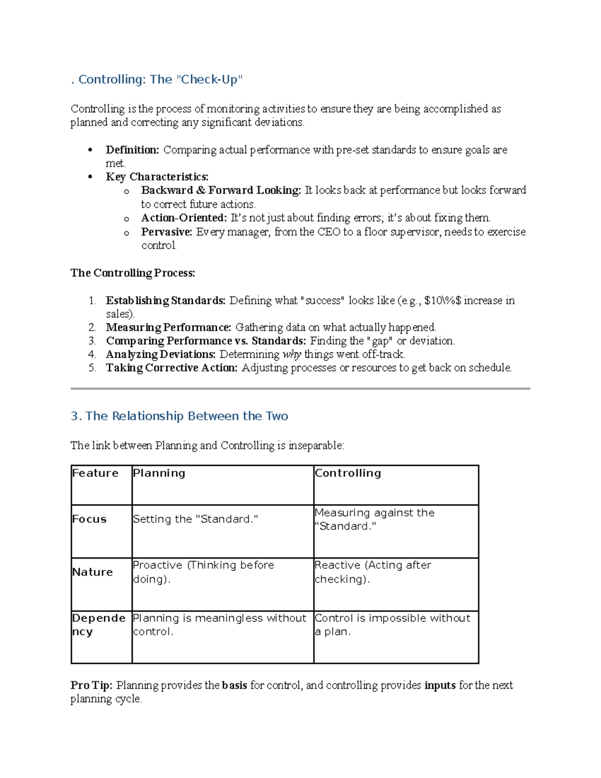 Controlling Process Overview: Key Characteristics and Steps - Studocu