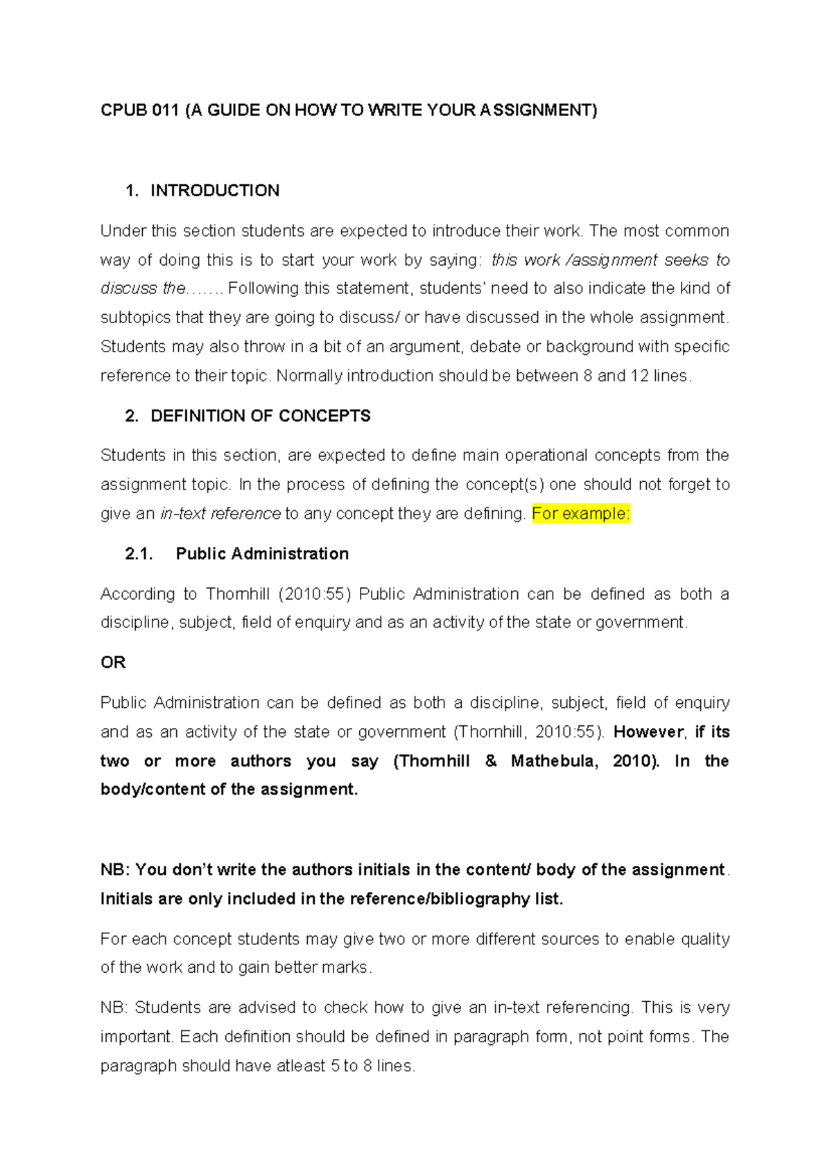 Guidelines for Writing Assignments in CPUB 011 - Studocu