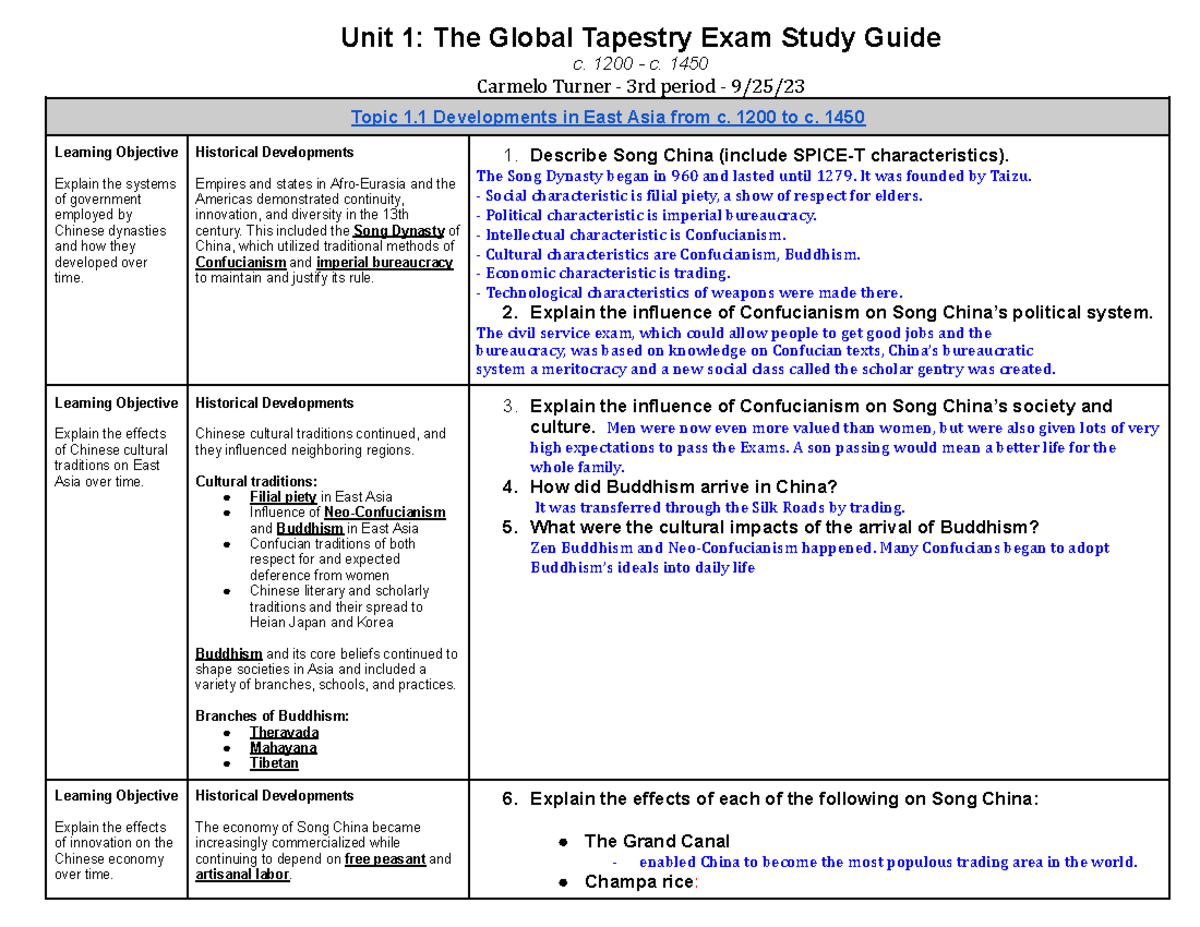 AP World History Unit 1 Study Guide: c. 1200 - c. 1450 Exam Prep - Studocu