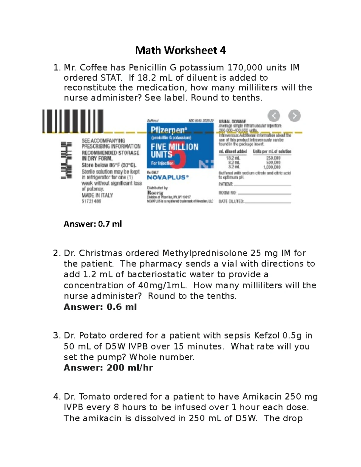 Practice Math Problems 3: Medication Dosage & IV Flow Rates - Studocu