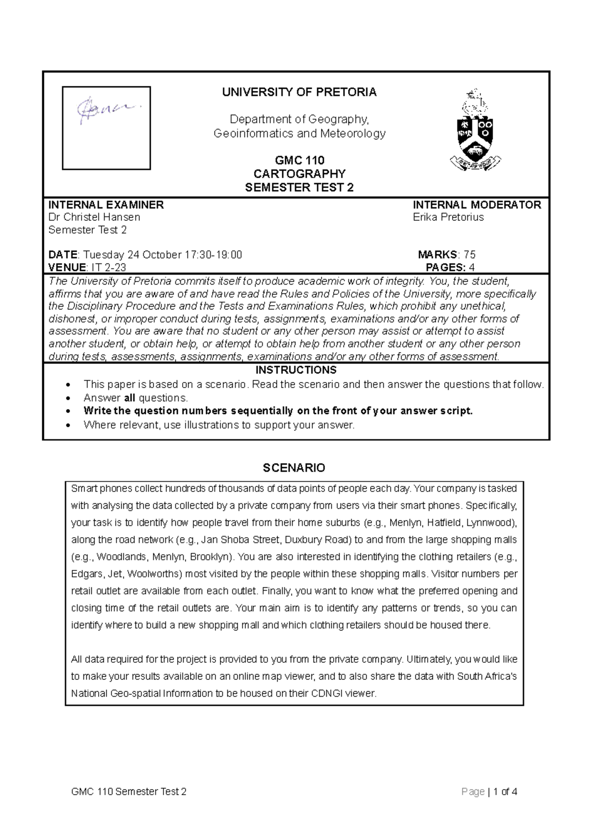 GMC 110 Cartography Semester Test 2 - 2023 Analysis and Insights - Studocu