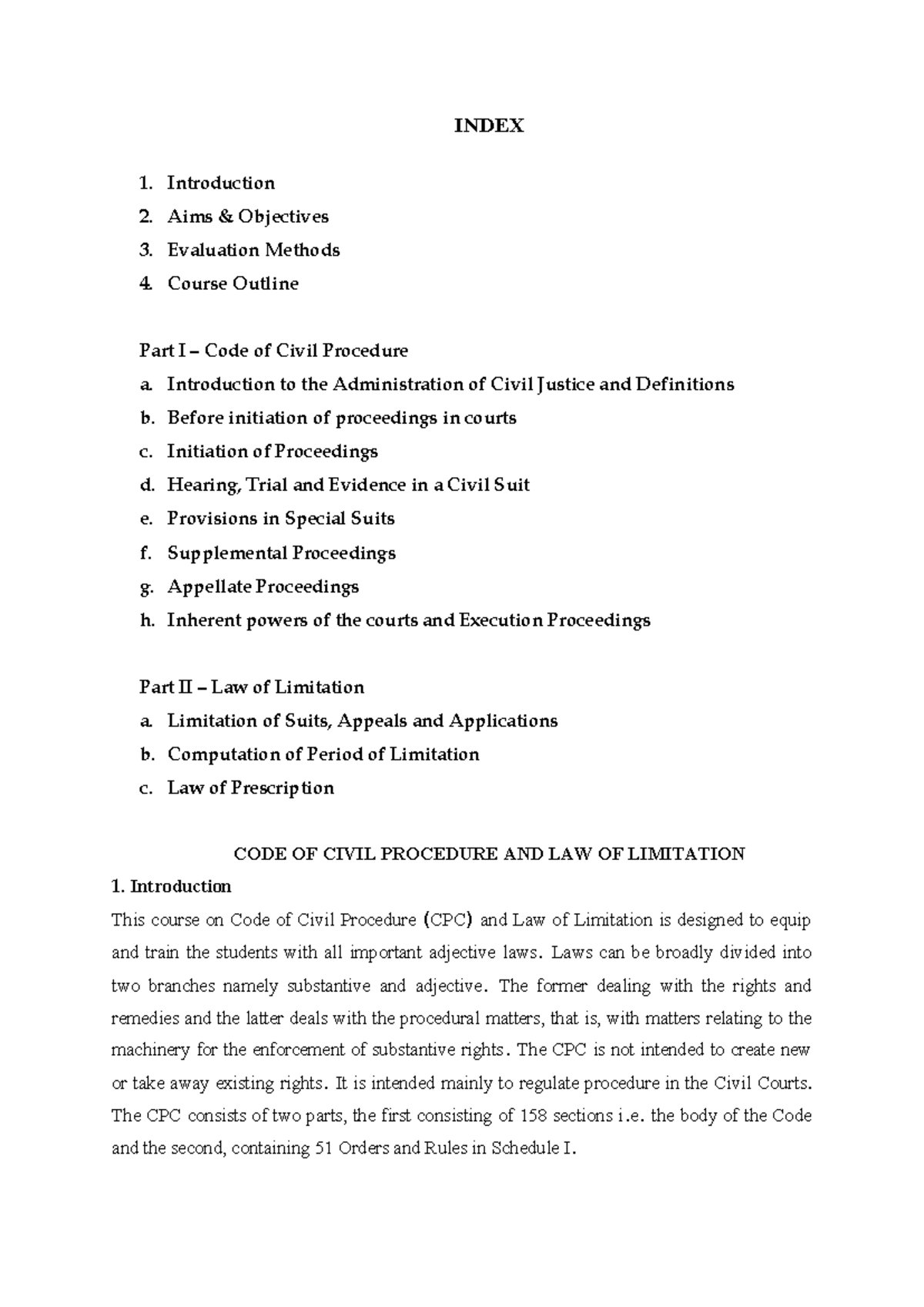 Course Outline and Table of Contents (August - December 2023) - INDEX ...