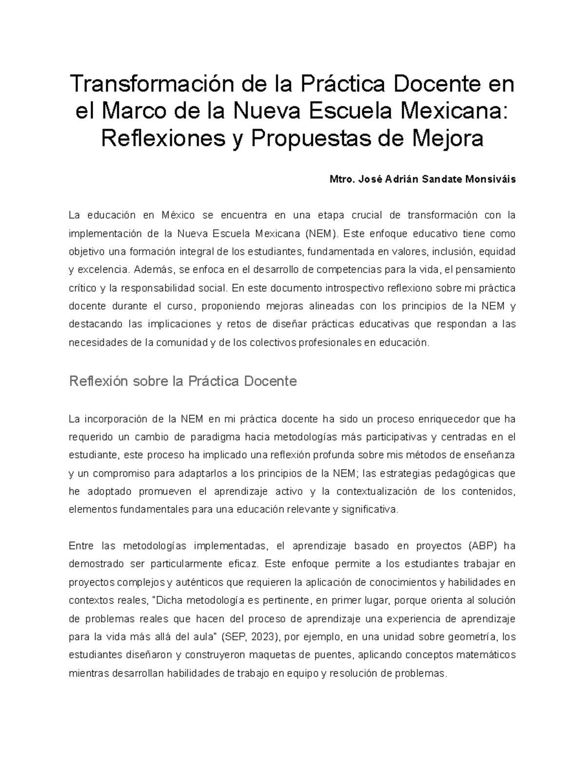 Reflexiones y Propuestas para la Práctica Docente en la NEM - Studocu