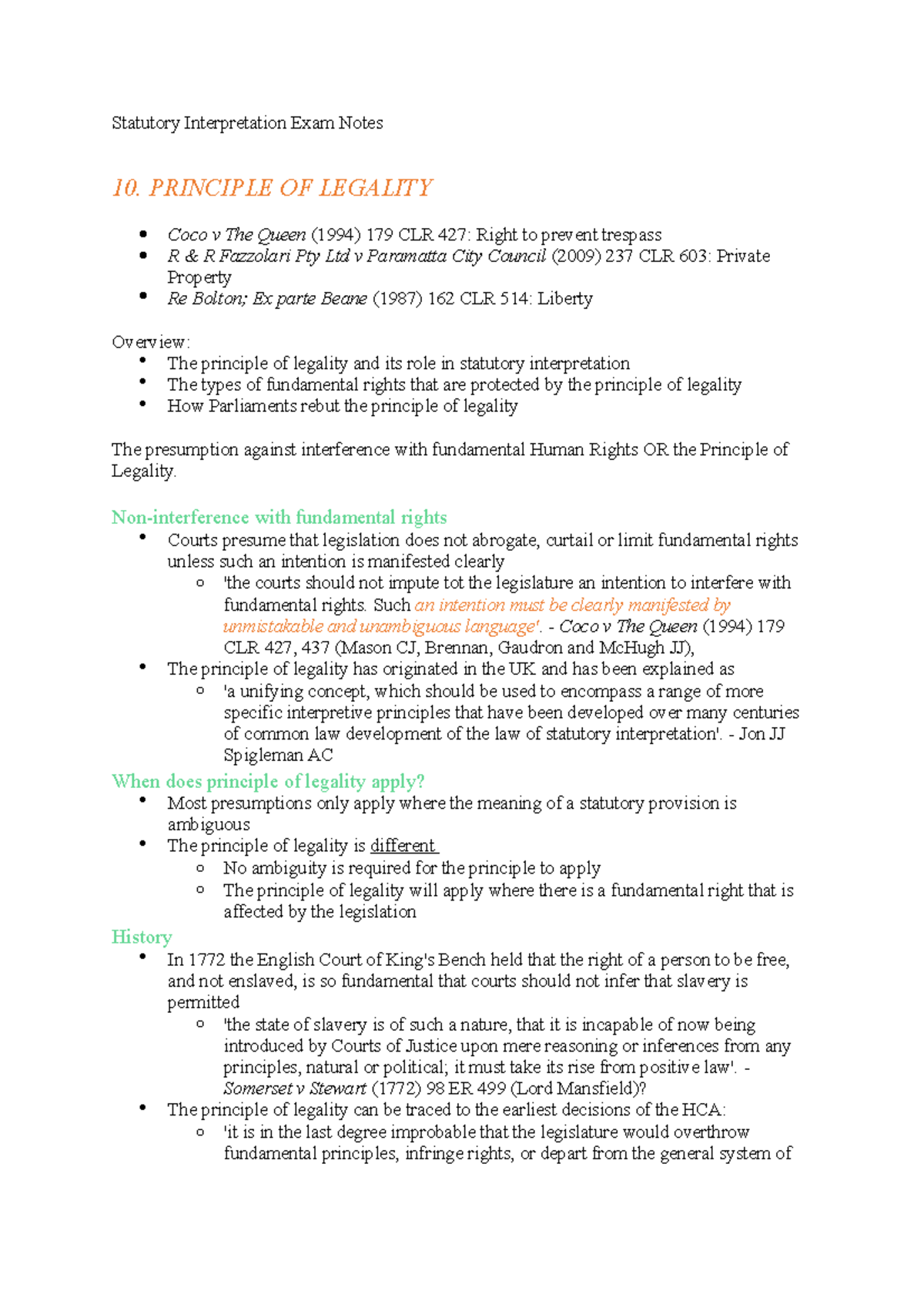 Statutory Interpretation Exam Notes Weeks 10-11 - LLB107 - QUT - Studocu