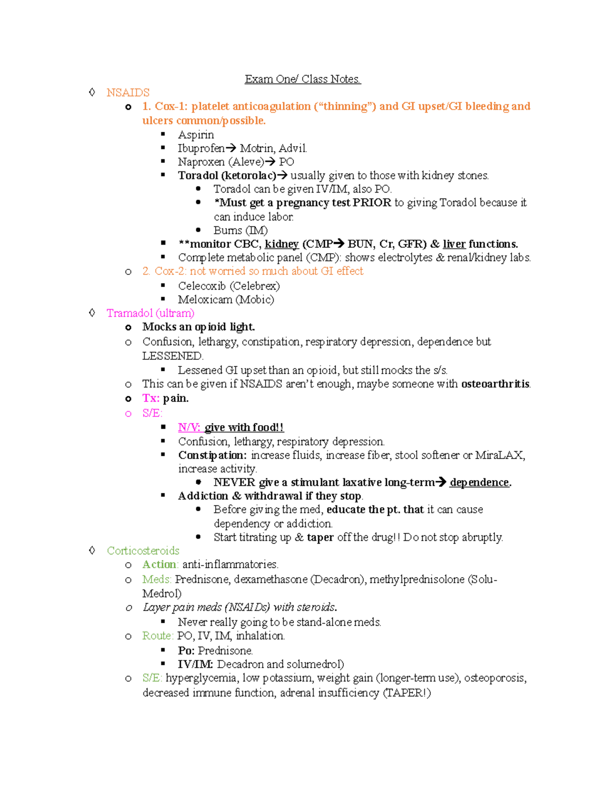 Pharm II class notes for Exam One 11 30 2023 - Exam One/ Class Notes ...