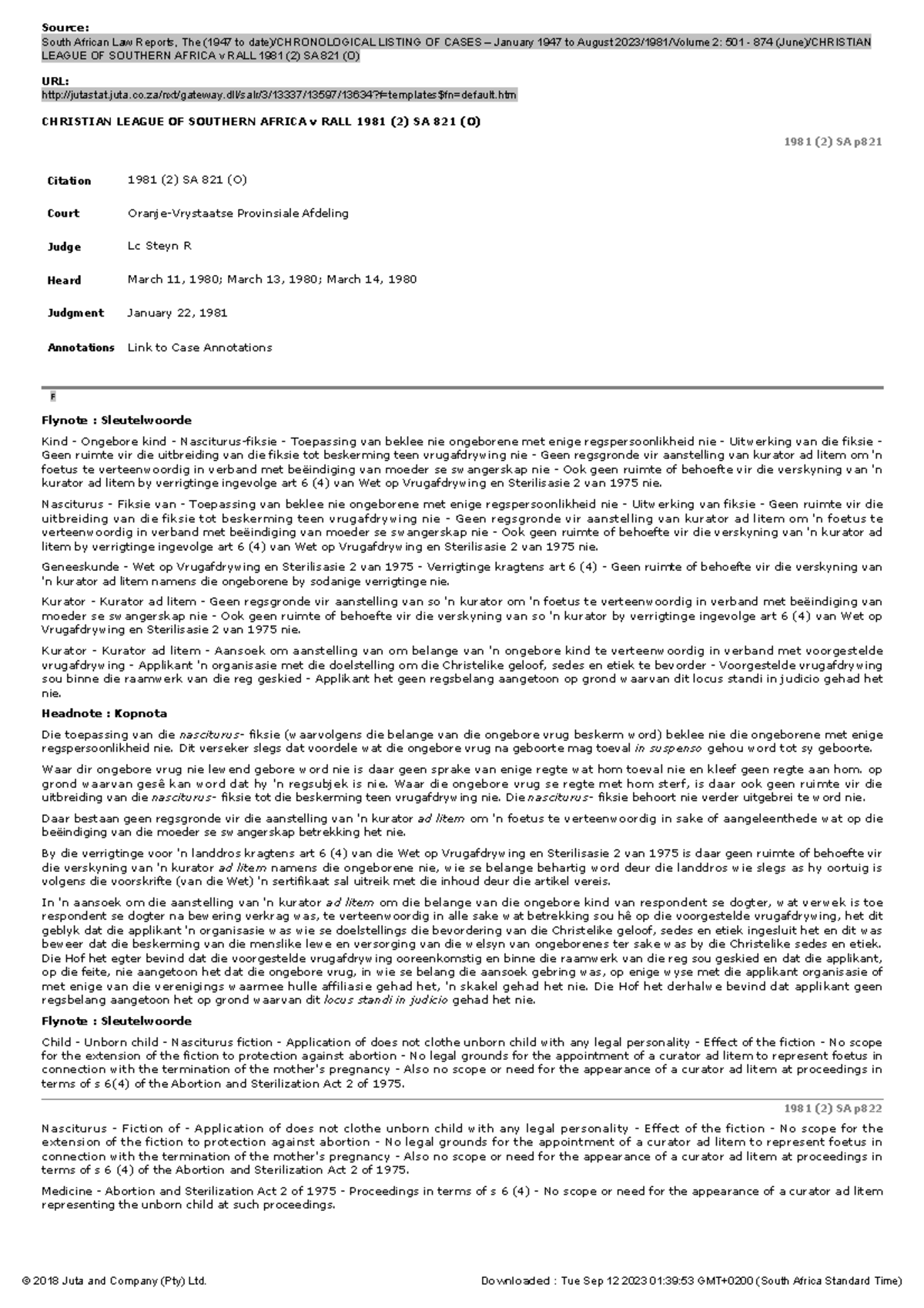 Christian League of Southern Africa v Rall (1981) Case Study Analysis ...