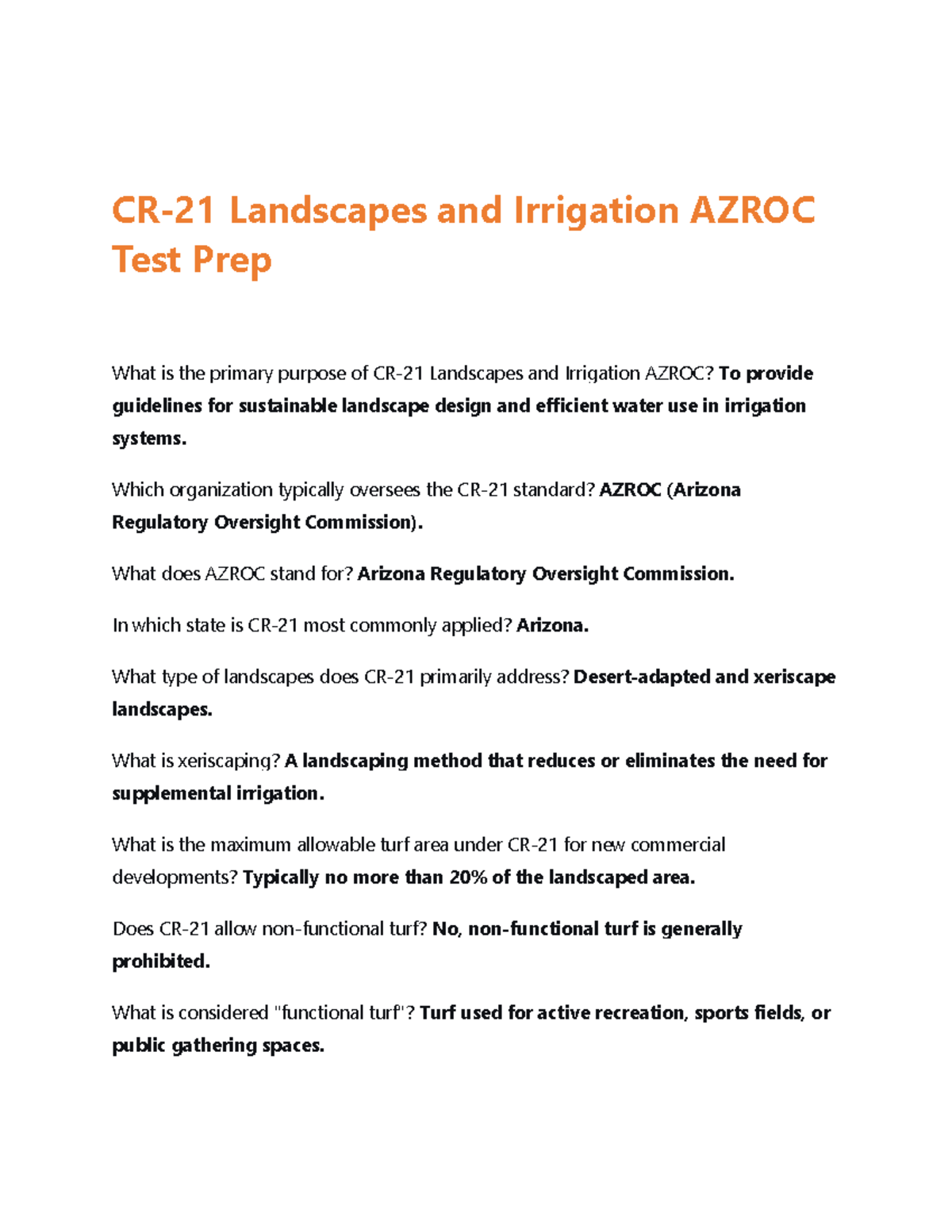 CR-21 Landscapes and Irrigation AZROC Test Prep Guide - Studocu
