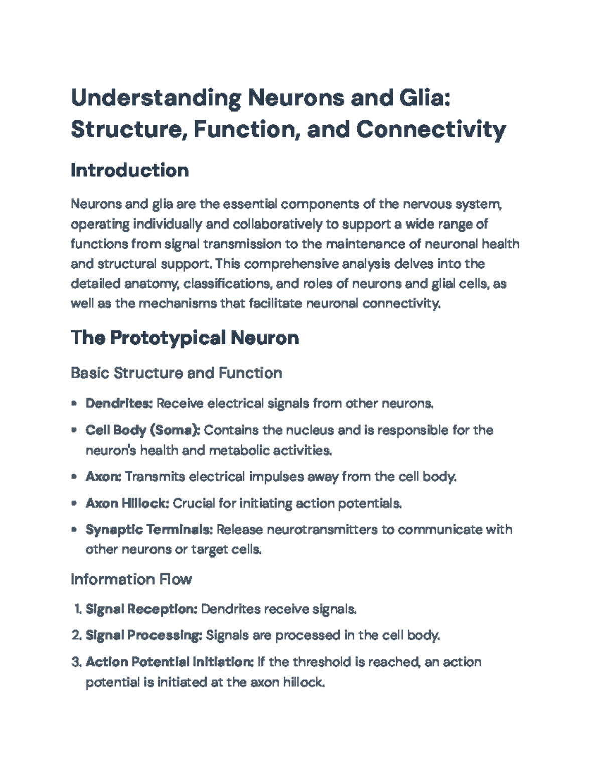 Neurons and Glial Cells: Structure, Function, and Connectivity (NEU 101 ...