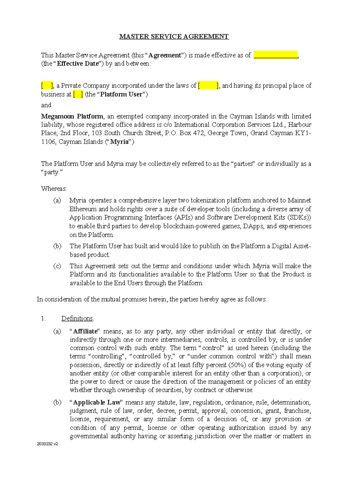 MSA - Master Service Agreement Outline for Two Parties - Studocu