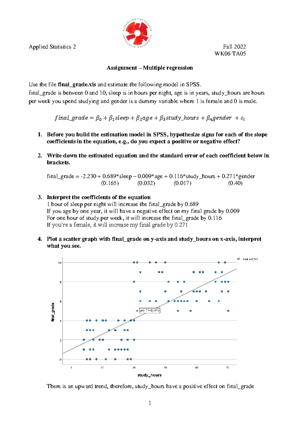Applied Statistics 2 - TA Class 5 - Multiple Regression Analysis - Studocu