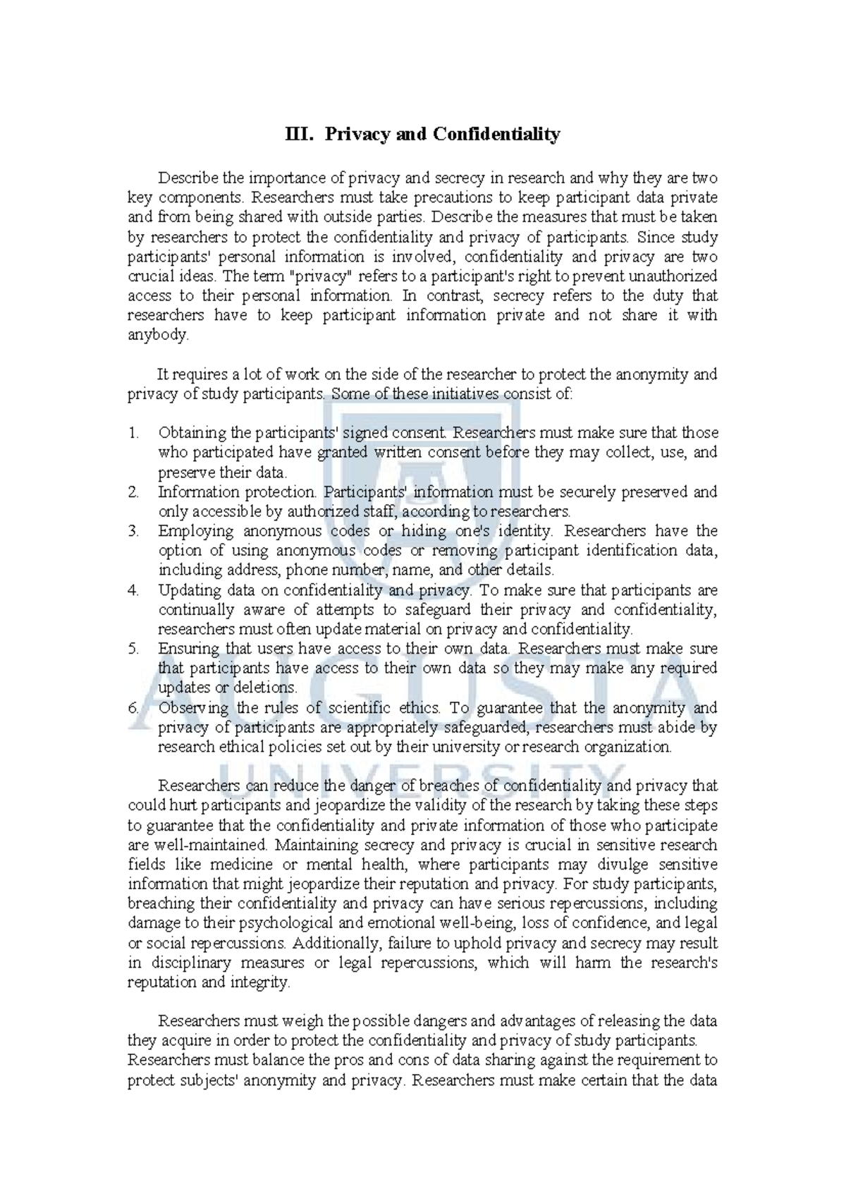 Chapter III-IV Research Ethics - III. Privacy and Confidentiality ...